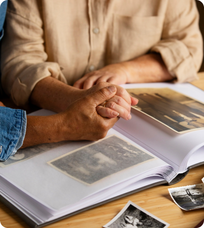 Couple looking at a photo album